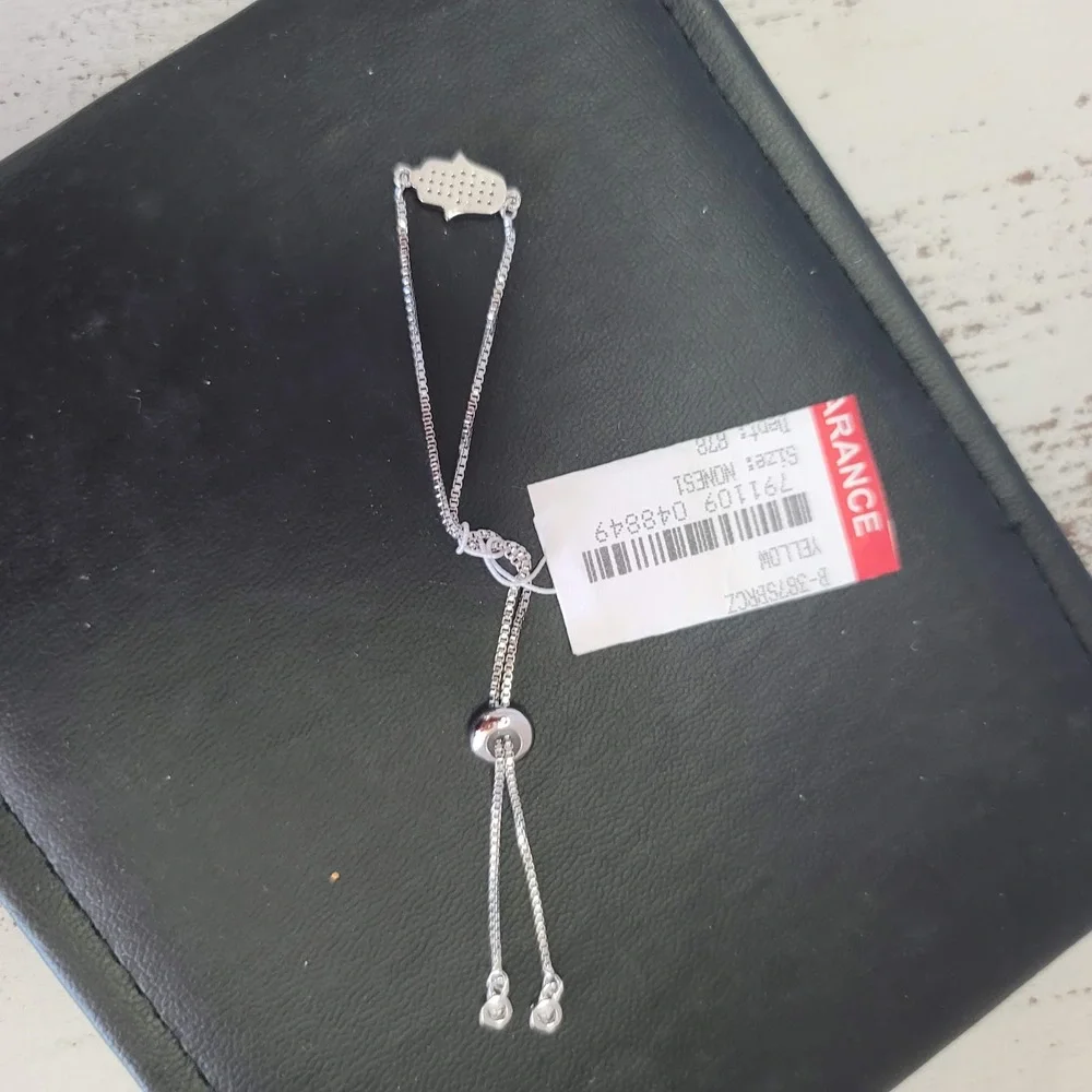 Nordstrom Silver Pave Hamsa Hand Pendant Bracelet adjustable slide